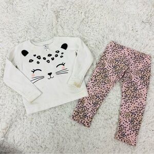 Carter's Pink golden Leopard Print kitty face fleece Toddler Outfit size 3T
